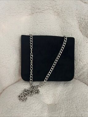 Garage Black Suede Crossbody with Silver Chain